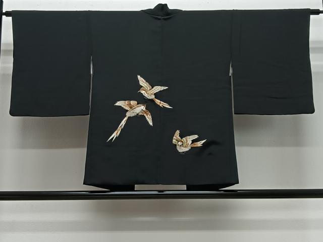 平和屋着物＃羽織　総刺繍　飛鳥文　黒地　金銀糸　正絹　逸品　CABH3301ua