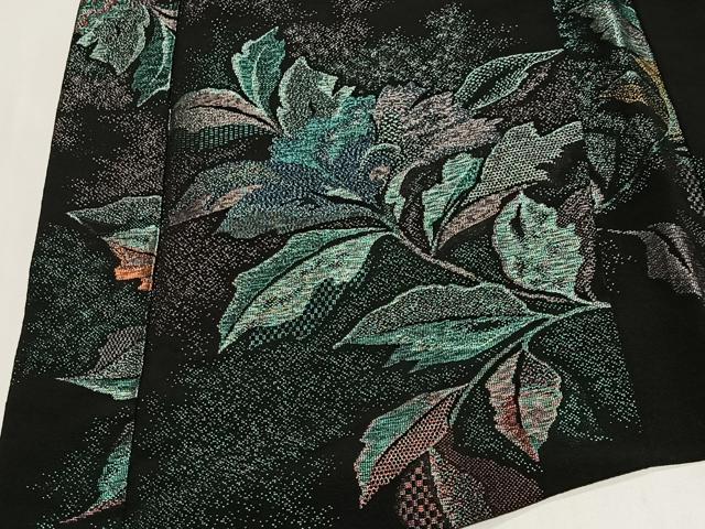 平和屋着物＃羽織　寿光織　草花文　黒地　金銀糸　正絹　逸品　CABH3303ua