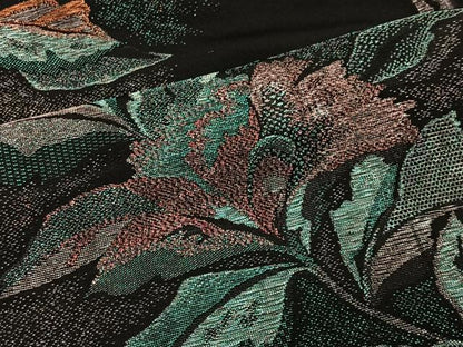 平和屋着物＃羽織　寿光織　草花文　黒地　金銀糸　正絹　逸品　CABH3303ua