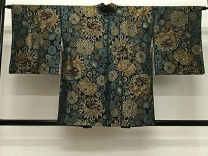 平和屋着物＃羽織　寿光織　草花文　乱菊　黒地　金銀糸　正絹　逸品　CABH3304ua