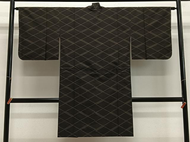 平和屋着物＃道中着　本場大島紬　菱文　ロング丈　正絹　逸品　未使用　CABH3305ua