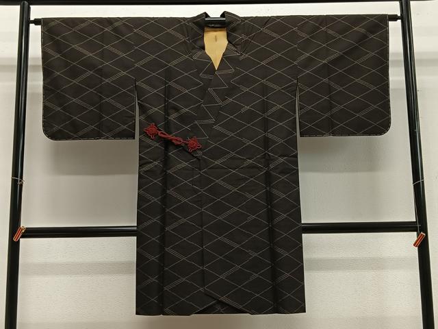平和屋着物＃道中着　本場大島紬　菱文　ロング丈　正絹　逸品　未使用　CABH3305ua
