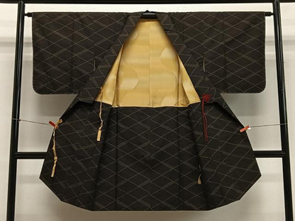 平和屋着物＃道中着　本場大島紬　菱文　ロング丈　正絹　逸品　未使用　CABH3305ua