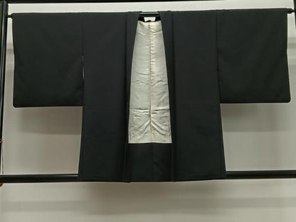 平和屋着物＃羽織　総刺繍　枝花文　黒地　正絹　逸品　CABH3311ua