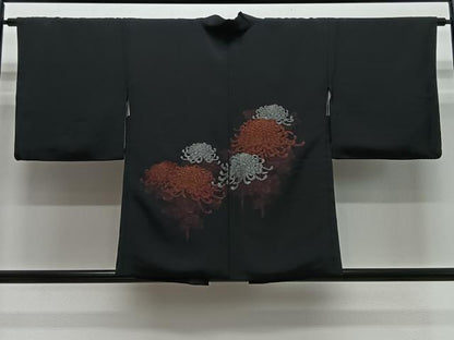 平和屋着物＃羽織　寿光織　乱菊　黒地　銀糸　正絹　逸品　CABH3312ua