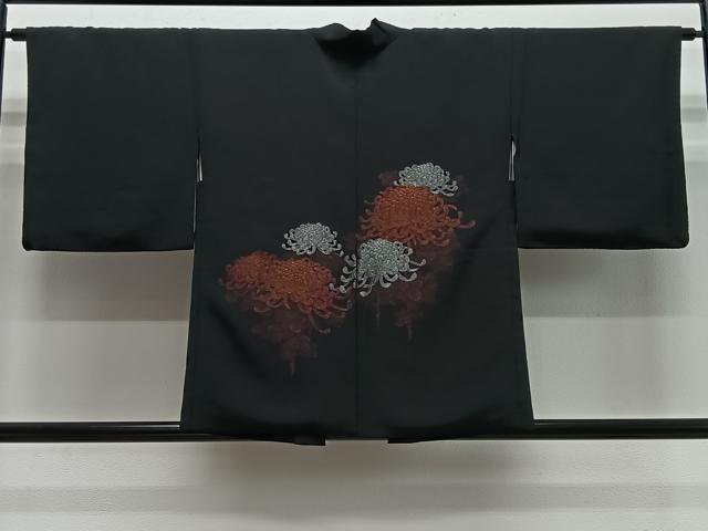 平和屋着物＃羽織　寿光織　乱菊　黒地　銀糸　正絹　逸品　CABH3312ua