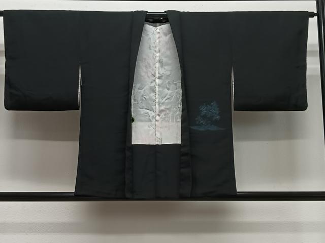 平和屋着物＃羽織　寿光織　風景文　黒地　金糸　正絹　逸品　CABH3315ua