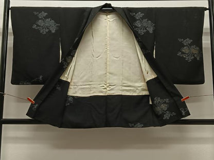 平和屋着物＃羽織　寿光織　枝葉文　黒地　金糸　正絹　逸品　CABH3319ua