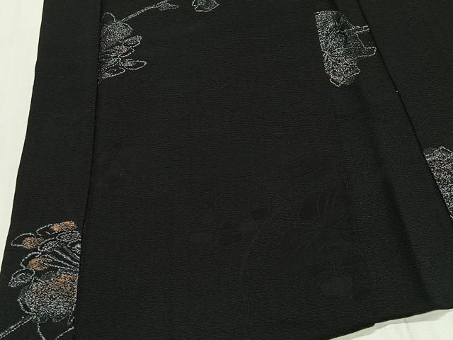 平和屋着物＃羽織　寿光織　枝葉文　黒地　金糸　正絹　逸品　CABH3319ua