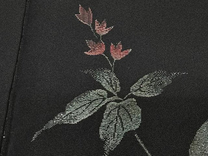 平和屋着物＃羽織　寿光織　草花文　黒地　金糸　正絹　逸品　CABH3320ua