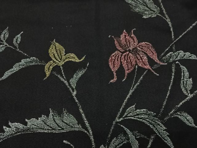 平和屋着物＃羽織　寿光織　草花文　黒地　金糸　正絹　逸品　CABH3320ua