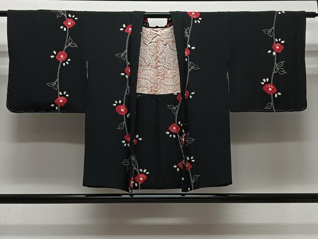 平和屋着物＃羽織　絞り　枝花文　黒地　正絹　逸品　CABH3321ua