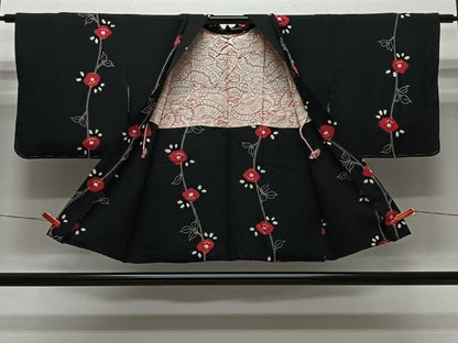 平和屋着物＃羽織　絞り　枝花文　黒地　正絹　逸品　CABH3321ua