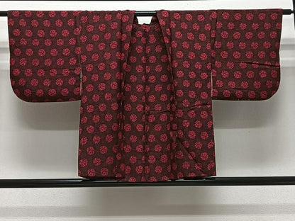 平和屋着物＃羽織　単衣　お召地　草花文　黒地　正絹　逸品　CABH3322ua