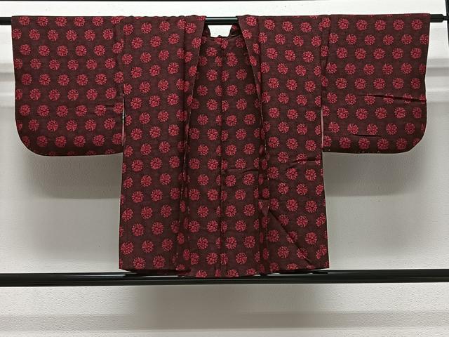 平和屋着物＃羽織　単衣　お召地　草花文　黒地　正絹　逸品　CABH3322ua