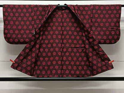 平和屋着物＃羽織　単衣　お召地　草花文　黒地　正絹　逸品　CABH3322ua