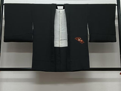 平和屋着物＃中国三大刺繍　相良刺繍　羽織　総刺繍　鼓花文　黒地　正絹　逸品　CABH3323ua