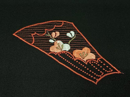 平和屋着物＃中国三大刺繍　相良刺繍　羽織　総刺繍　鼓花文　黒地　正絹　逸品　CABH3323ua