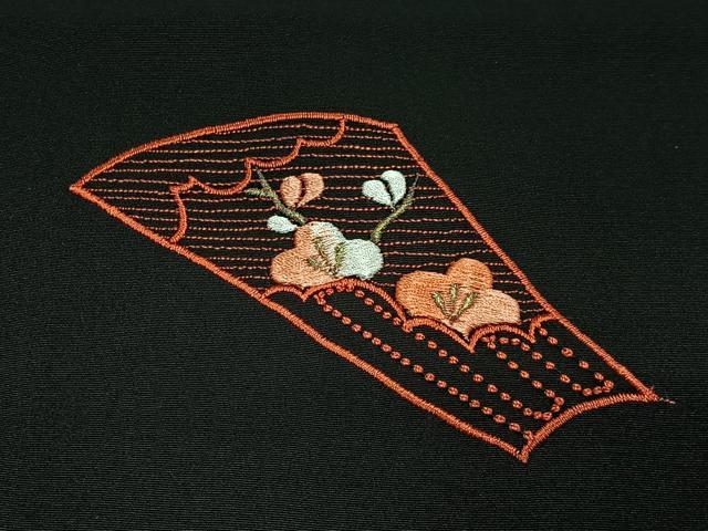 平和屋着物＃中国三大刺繍　相良刺繍　羽織　総刺繍　鼓花文　黒地　正絹　逸品　CABH3323ua