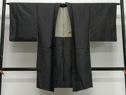 平和屋着物＃長羽織　紬地　霞文　黒地　正絹　逸品　CABH3327ua