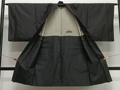 平和屋着物＃長羽織　紬地　霞文　黒地　正絹　逸品　CABH3327ua