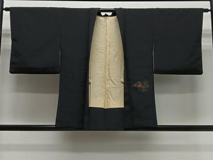 平和屋着物＃羽織　寿光織　風景文　黒地　金糸　正絹　逸品　CABH3328ua