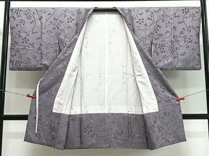 平和屋着物＃道行コート　花唐草文　ロング丈　正絹　逸品　CABH3338ua