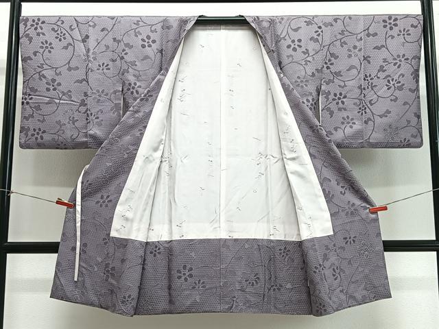 平和屋着物＃道行コート　花唐草文　ロング丈　正絹　逸品　CABH3338ua