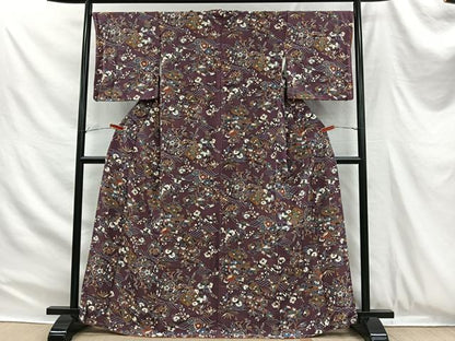 平和屋着物■上質な小紋　草花文　金彩　鬼しぼ縮緬　正絹　逸品　CABH3366ua