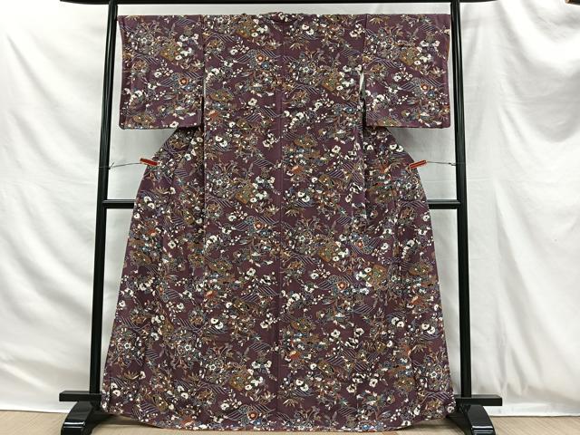 平和屋着物■上質な小紋　草花文　金彩　鬼しぼ縮緬　正絹　逸品　CABH3366ua