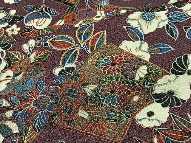 平和屋着物■上質な小紋　草花文　金彩　鬼しぼ縮緬　正絹　逸品　CABH3366ua