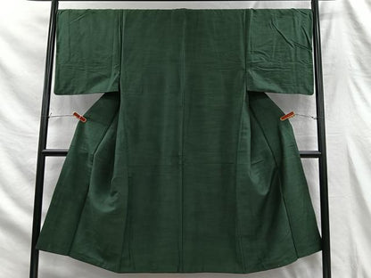 平和屋着物■男性　紬　深緑色　正絹　逸品　CABH3368ua