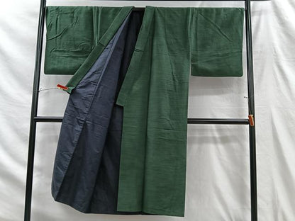 平和屋着物■男性　紬　深緑色　正絹　逸品　CABH3368ua