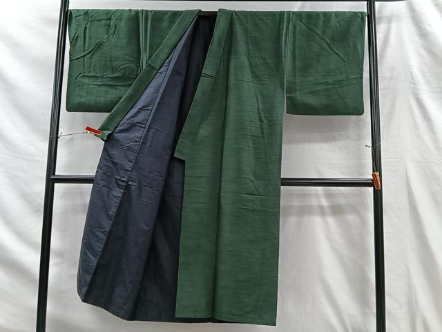 平和屋着物■男性　紬　深緑色　正絹　逸品　CABH3368ua