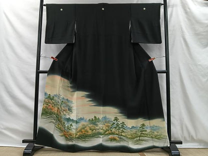 平和屋着物■豪華黒留袖　手描き　風景文　暈し染め　正絹　逸品　CABH3370ua