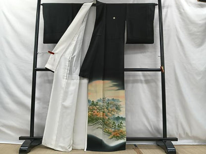 平和屋着物■豪華黒留袖　手描き　風景文　暈し染め　正絹　逸品　CABH3370ua