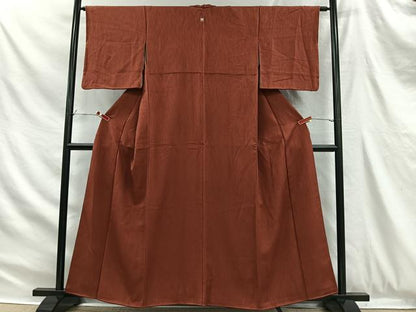平和屋着物■上質な色無地　縞　赤錆色　正絹　逸品　CABH3373ua