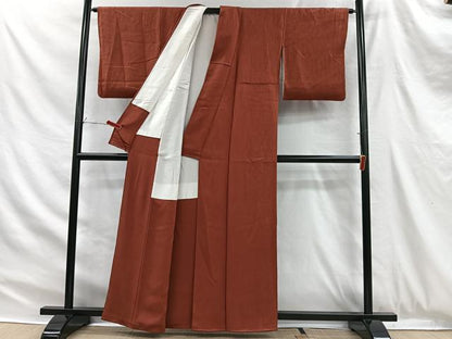 平和屋着物■上質な色無地　縞　赤錆色　正絹　逸品　CABH3373ua