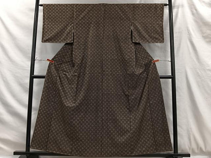 平和屋着物■上質な紬　井桁文様　正絹　逸品　未使用　CABH3375ua