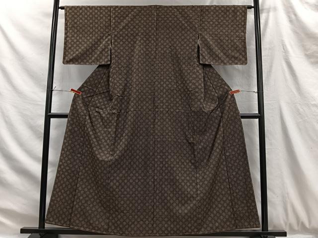 平和屋着物■上質な紬　井桁文様　正絹　逸品　未使用　CABH3375ua