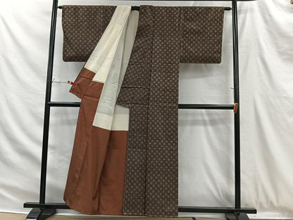 平和屋着物■上質な紬　井桁文様　正絹　逸品　未使用　CABH3375ua
