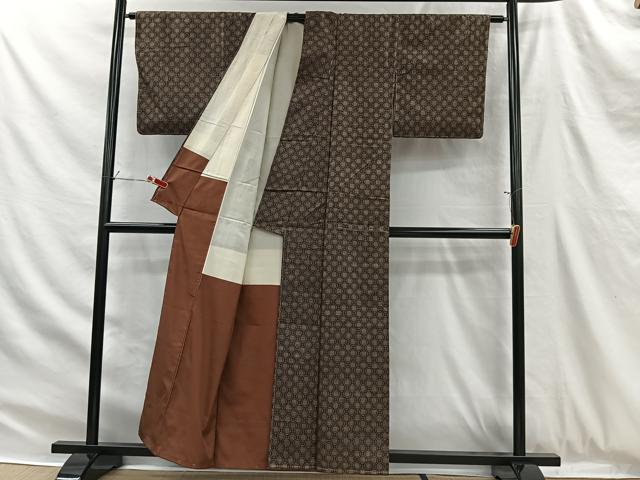 平和屋着物■上質な紬　井桁文様　正絹　逸品　未使用　CABH3375ua
