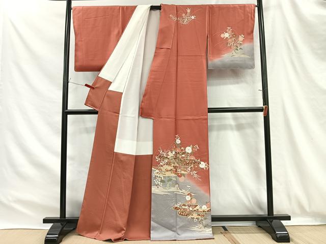 平和屋着物■訪問着　エ霞草花文　暈し染め　金銀糸　正絹　逸品　CABH3376ua