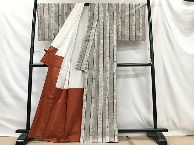 平和屋着物■上質な紬　草花間道　正絹　逸品　未使用　CABH3386ua