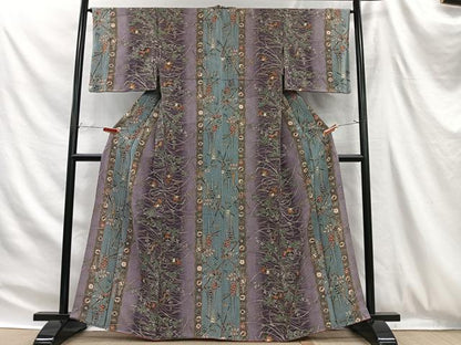 平和屋着物■上質な小紋　舞蝶草花文　暈し染め　金彩　正絹　逸品　CABH3387ua