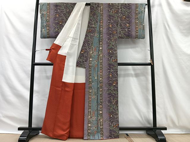 平和屋着物■上質な小紋　舞蝶草花文　暈し染め　金彩　正絹　逸品　CABH3387ua