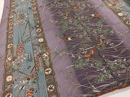 平和屋着物■上質な小紋　舞蝶草花文　暈し染め　金彩　正絹　逸品　CABH3387ua