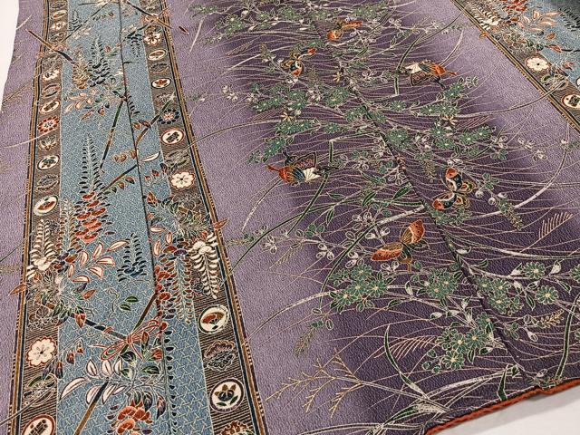 平和屋着物■上質な小紋　舞蝶草花文　暈し染め　金彩　正絹　逸品　CABH3387ua