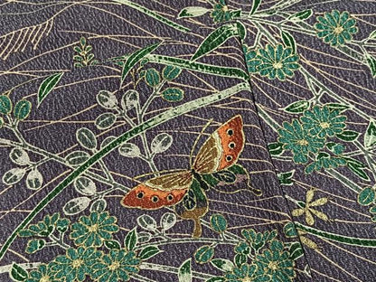 平和屋着物■上質な小紋　舞蝶草花文　暈し染め　金彩　正絹　逸品　CABH3387ua