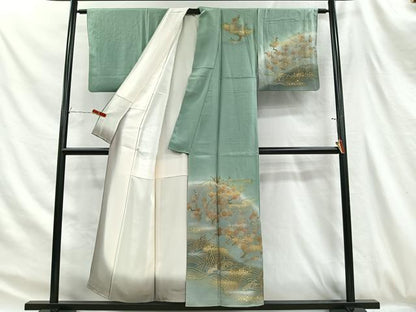 平和屋着物■訪問着　駒刺繍　立波枝梅文　暈し染め　金彩　正絹　逸品　CABH3388ua